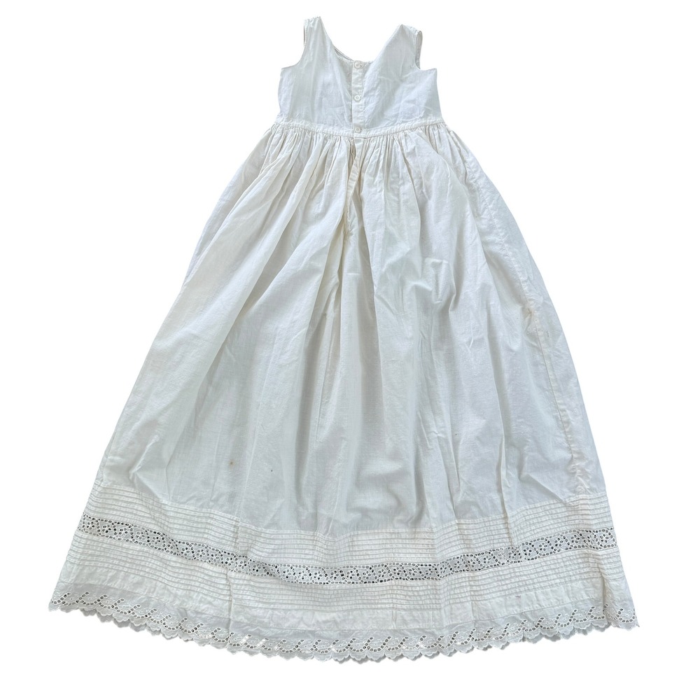 Antique Edwardian Child Girls White Cotton Lawn Dress Eyelet Lace Pintuck White